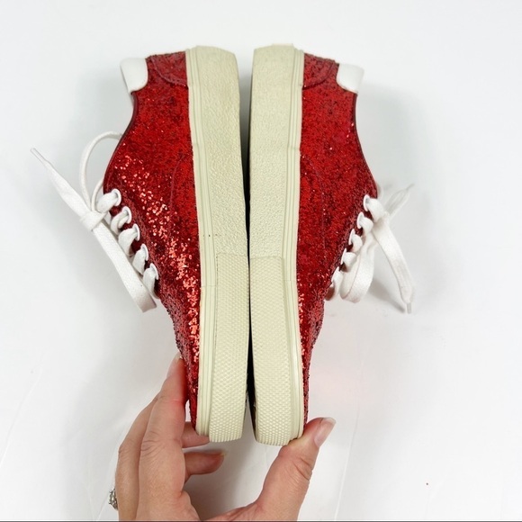Saint Laurent Skate Red Glitter Sneakers Lace Up Low Top Size 37 - Picture 8 of 10